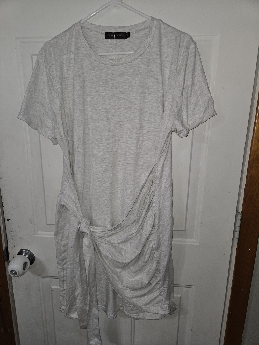 Merokeety short sleeve ruched bodycon t-shirt dress in light gray
